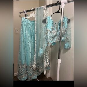 Elegant Blue Embroidered  Dress